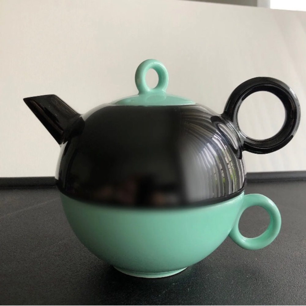 Black & Mint Colour-block Teapot and Mug